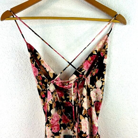 NWT Lulu’s Moment of Chic Black Floral Print Satin Lace-Up Midi Dress XS - Picture 5 of 11